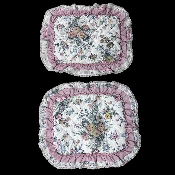 Vintage Floral Ruffled Pillow Shams 80s Cottagecore Granny Rose JCPenney USA - Picture 2 of 8